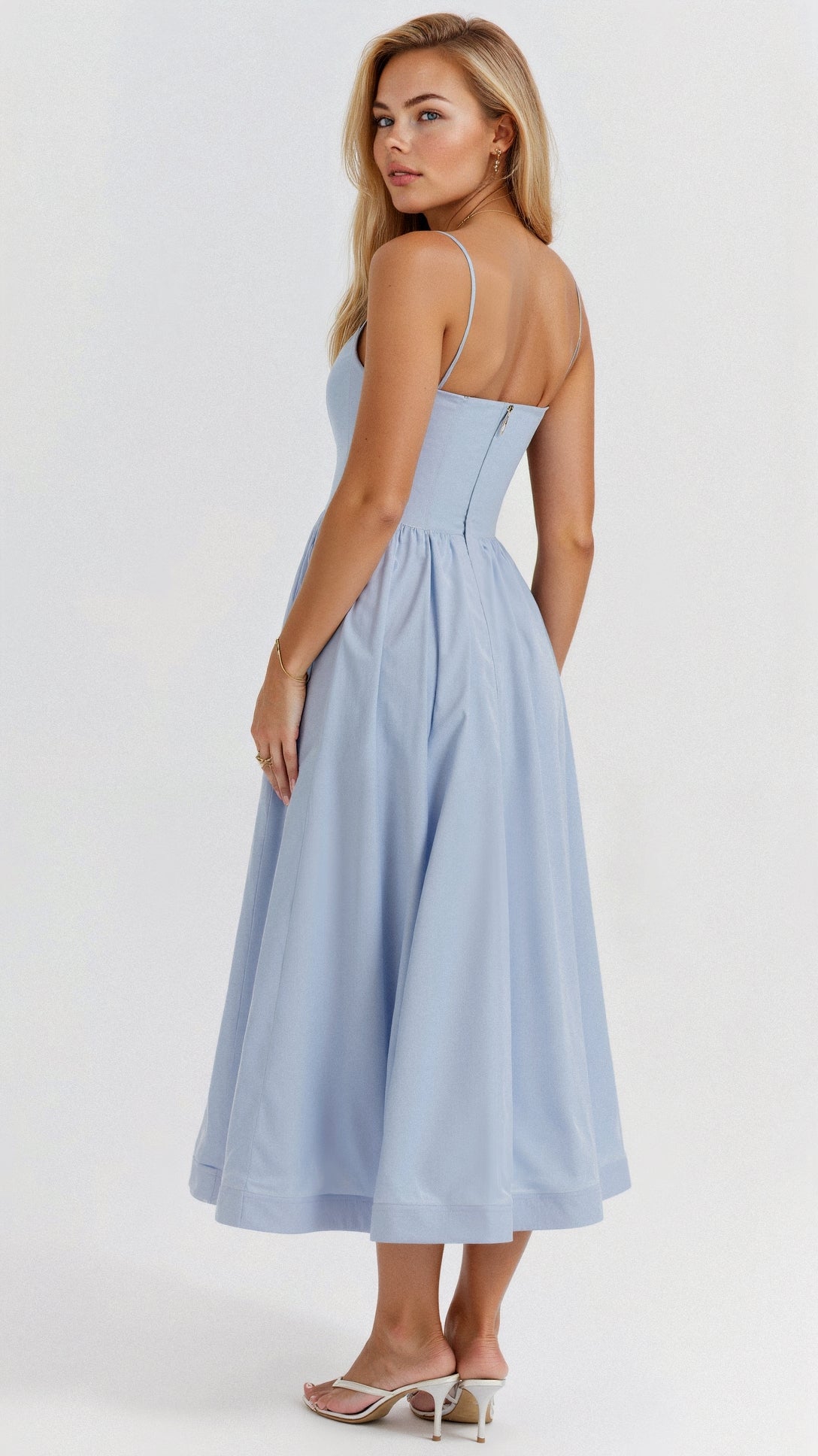 Damen Midikleid - A-Linie Silhouette - Spaghetti-Träger - Elegantes fließendes Design
