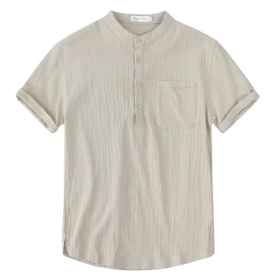 Camisa de linho respirável de manga curto