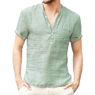 Camisa de linho respirável de manga curto