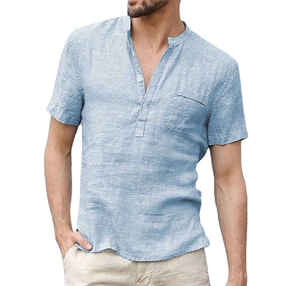 Camisa de linho respirável de manga curto
