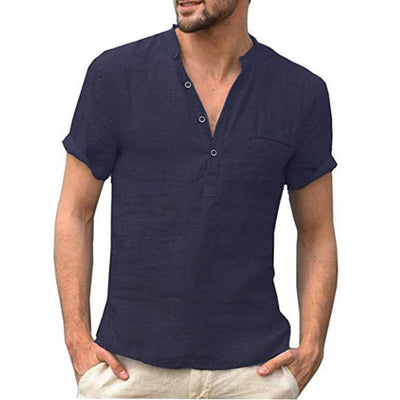 Camisa de linho respirável de manga curto