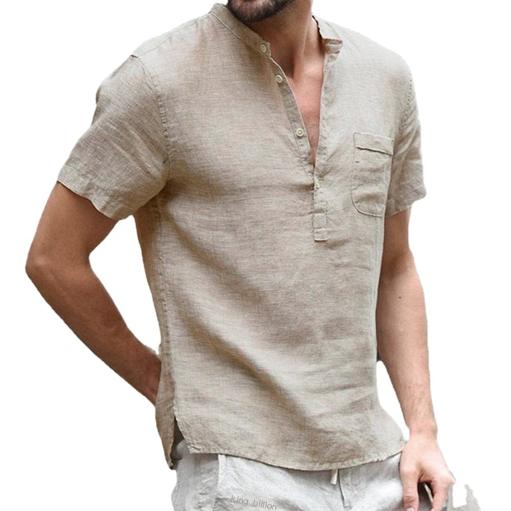 Camisa de linho respirável de manga curto