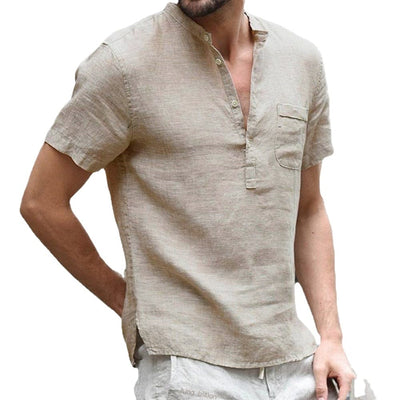 Camisa de linho respirável de manga curto
