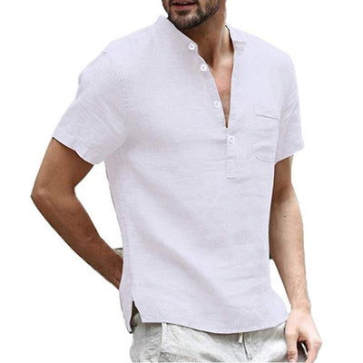 Camisa de linho respirável de manga curto