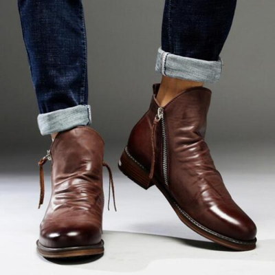 Botas de couro masculinas com sola não -deslizante e design elegante