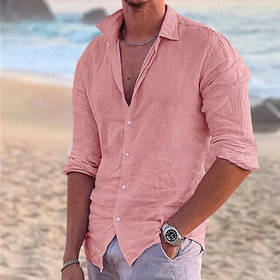 Camisa de linho com suspensão longa masculina - primavera, verão