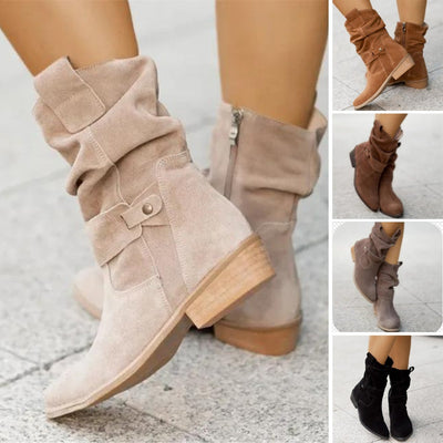 Botins de camurça para mulher - Design slouchy com salto baixo