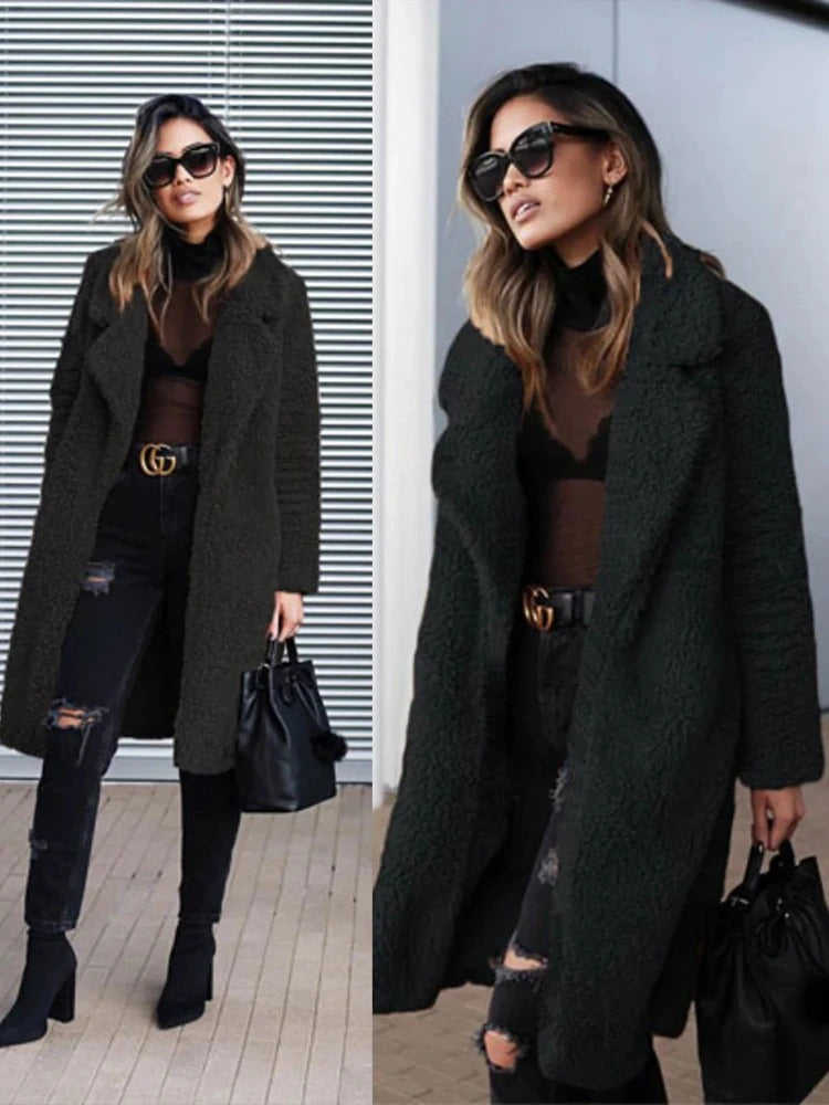 Weicher Oversize-Teddy-Langmantel für Frauen | Warmer und weicher Wintermantel