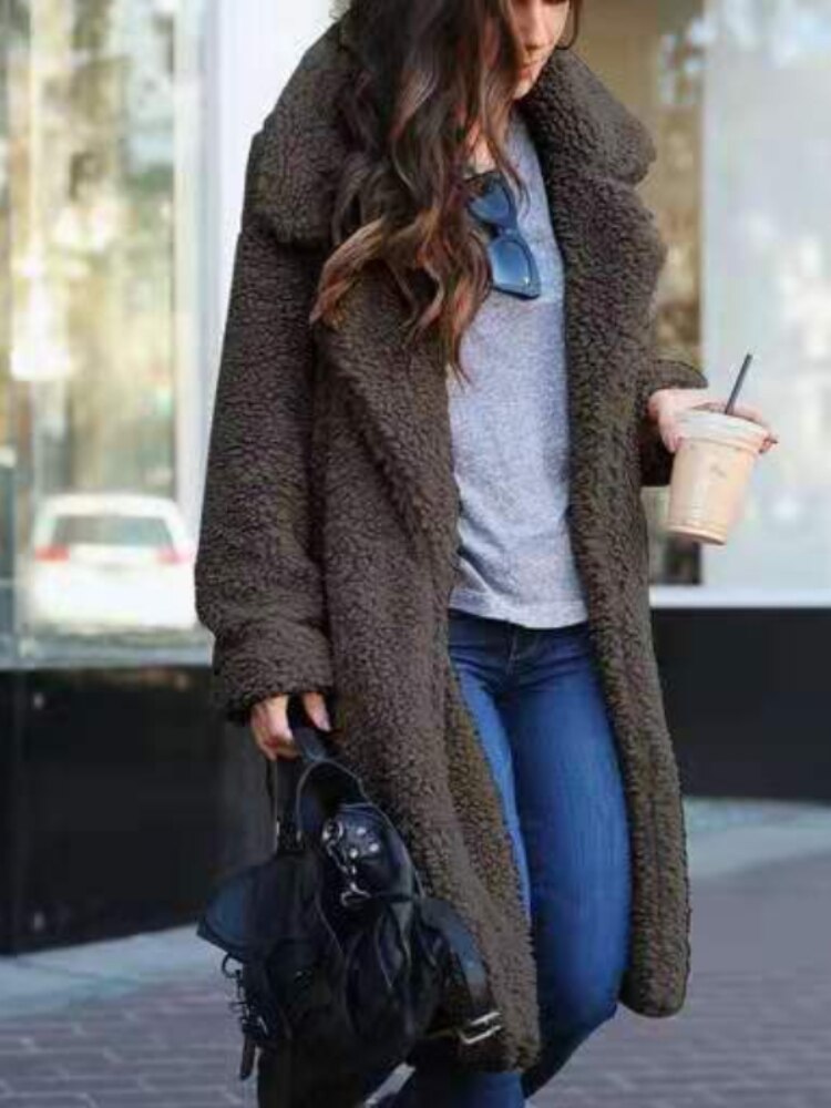 Weicher Oversize-Teddy-Langmantel für Frauen | Warmer und weicher Wintermantel