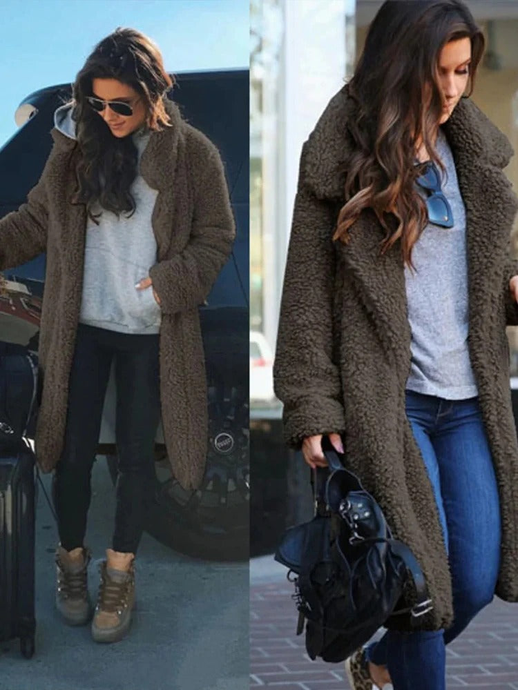 Weicher Oversize-Teddy-Langmantel für Frauen | Warmer und weicher Wintermantel