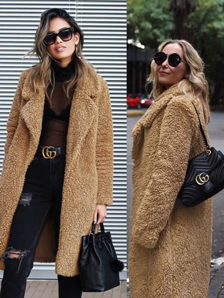 Weicher Oversize-Teddy-Langmantel für Frauen | Warmer und weicher Wintermantel