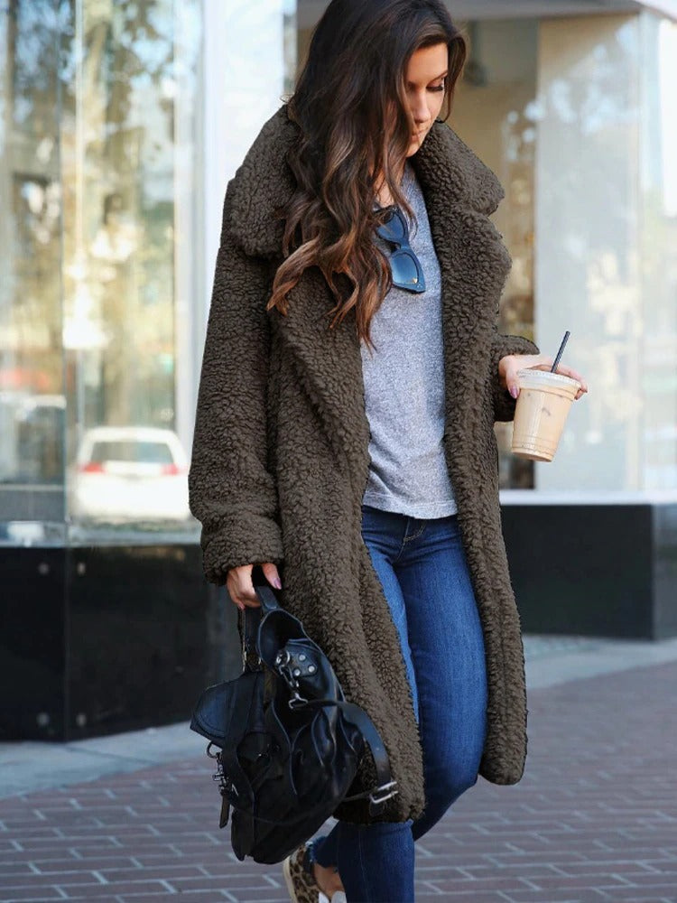 Weicher Oversize-Teddy-Langmantel für Frauen | Warmer und weicher Wintermantel