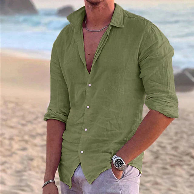Camisa de linho com suspensão longa masculina - primavera, verão