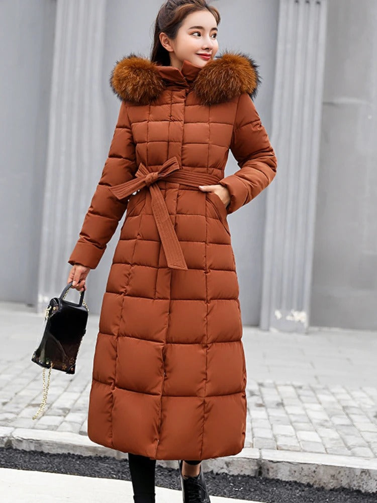 Estella - Abrigo largo de invierno con cinturón para mujer