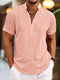 Camisa de lino Silas para hombre - Camisa de verano transpirable con cuello henley y manga corta