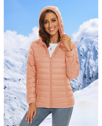 Jaqueta polar clara com capuz feminino