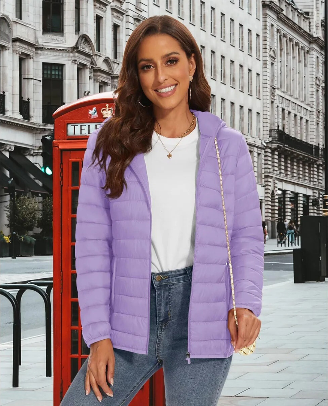 Jaqueta polar clara com capuz feminino