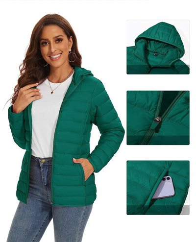 Jaqueta polar clara com capuz feminino