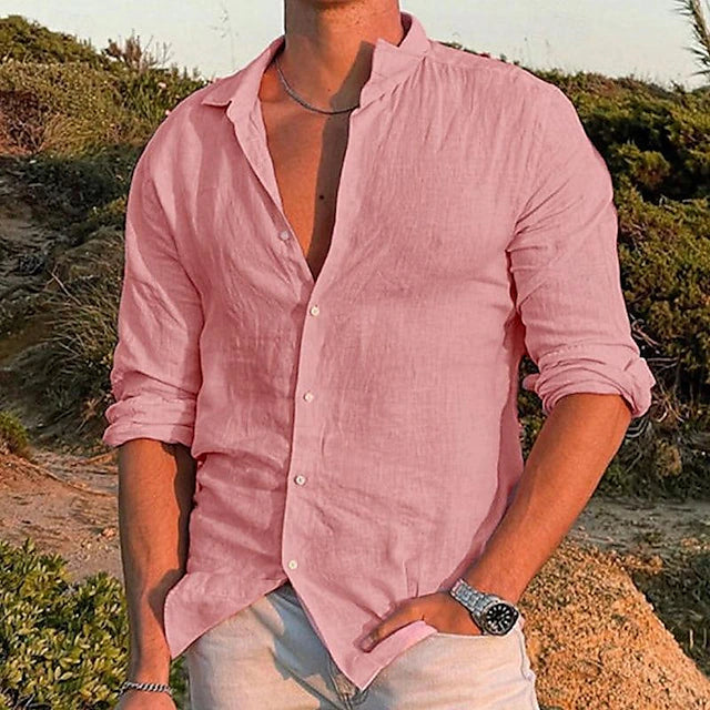 Camisa de linho com suspensão longa masculina - primavera, verão